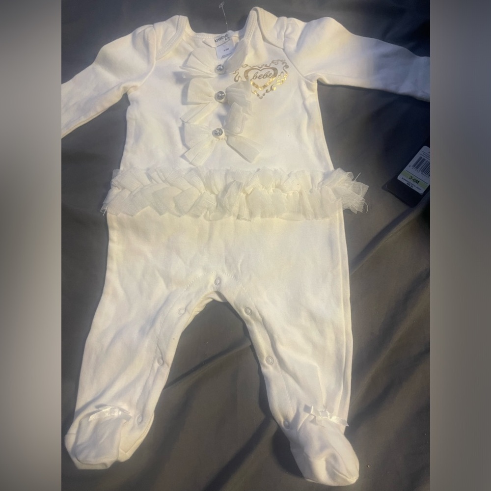 Bebe lace romper with three bows size 3-6m new